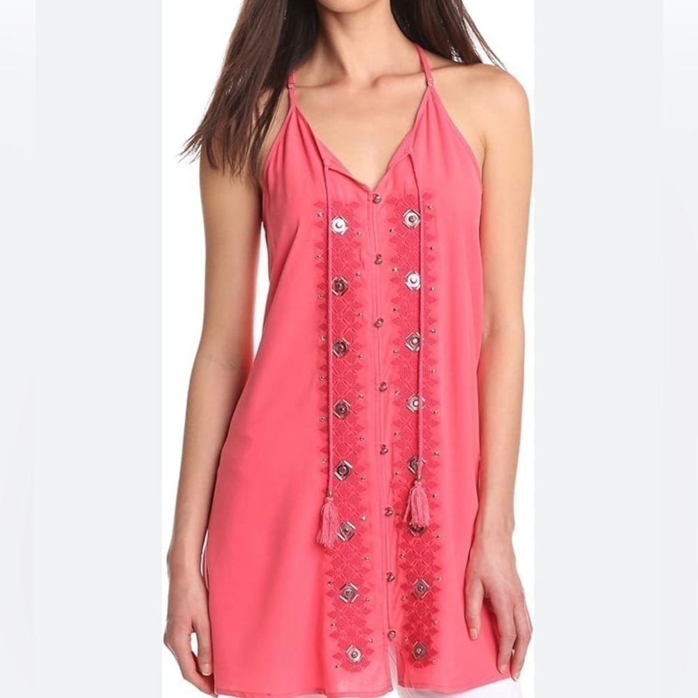 Plenty by Tracy Reese silk flyaway embellished Y2K dress size small